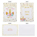 Magical Glitter Unicorn Card 24 Pieces Kit with Envelopes,Rainbow Unicorn Happy Birthday Party Invitation Card